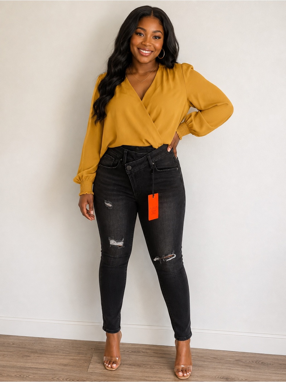 Risen Black Distressed High-Rise Skinny Jeans